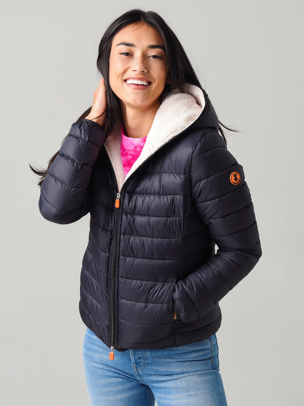 Save The Duck Women's Giga Faux Sheepskin Hooded Jacket - Saint Bernard