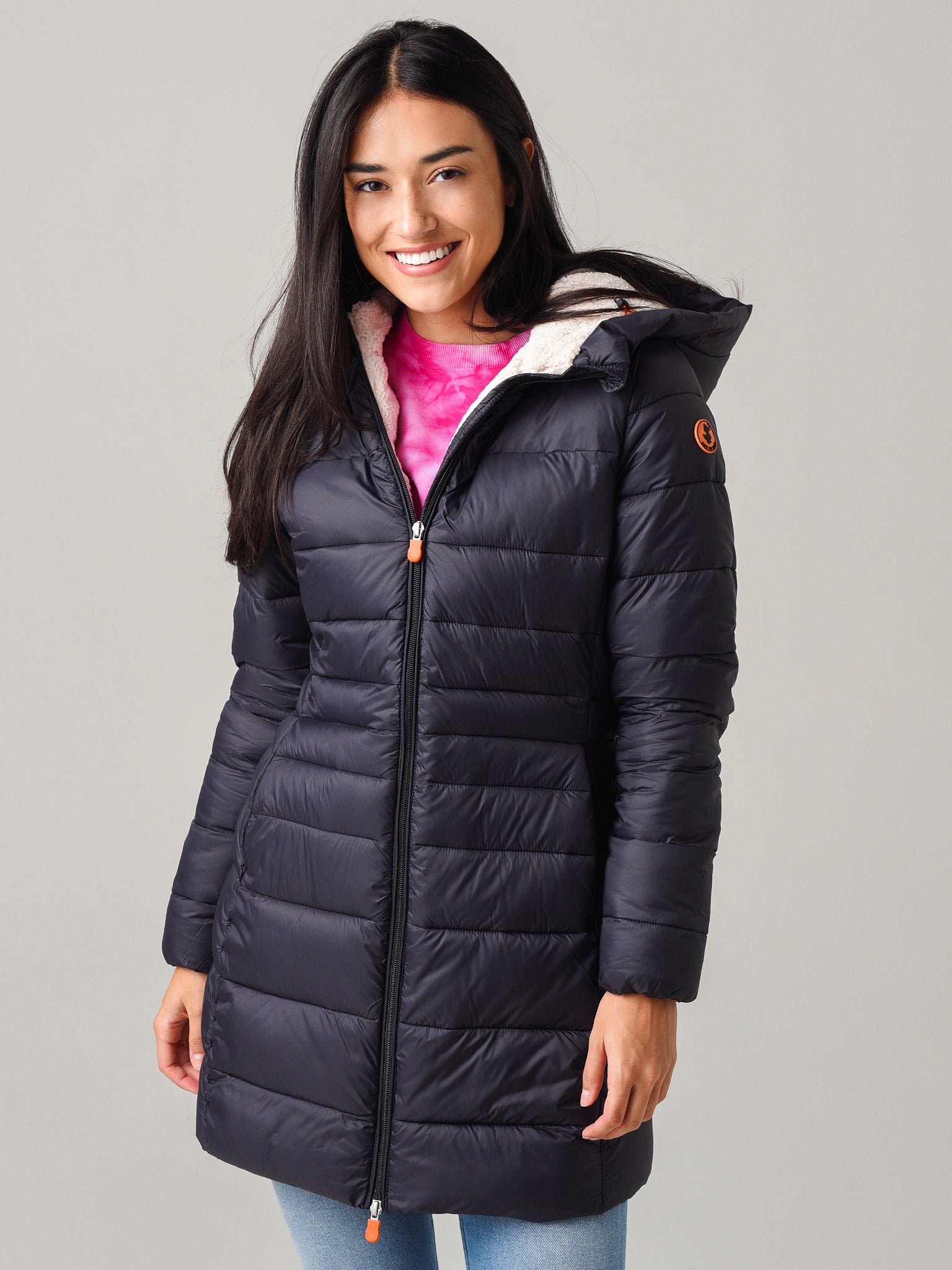 Save The Duck Women's Giga Hooded Coat With Faux Lambskin Lining - Saint Bernard