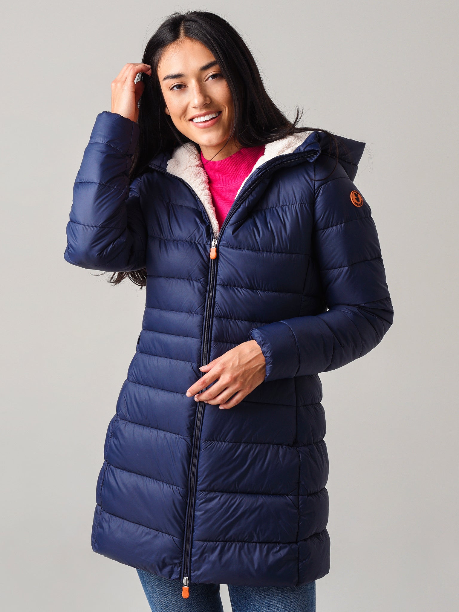 Save The Duck Women's Giga Hooded Coat With Faux Lambskin Lining - Saint Bernard