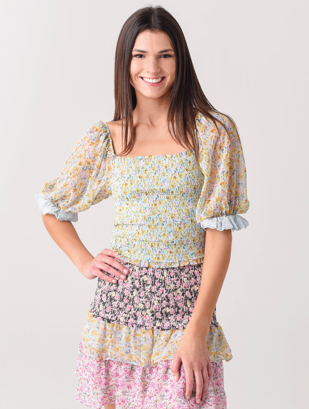 Allison New York Women's Puff Sleeve Smocked Blouse - Saint Bernard