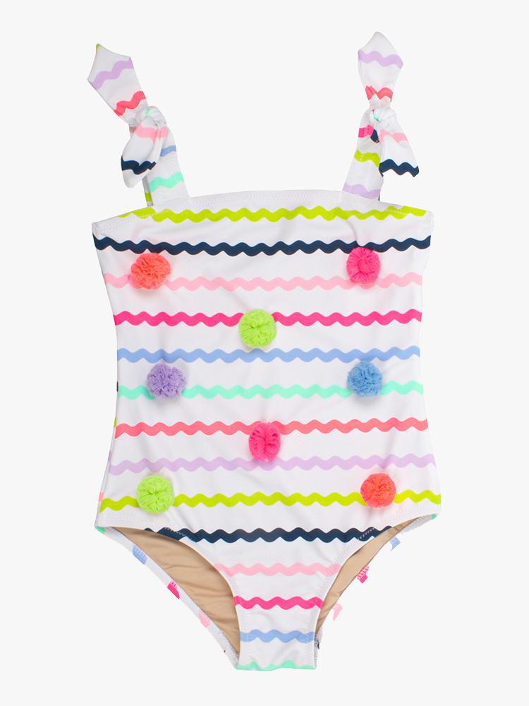 Shade Critters Little Girls’ Multi Rick Rack One Piece Swimsuit - Saint Bernard