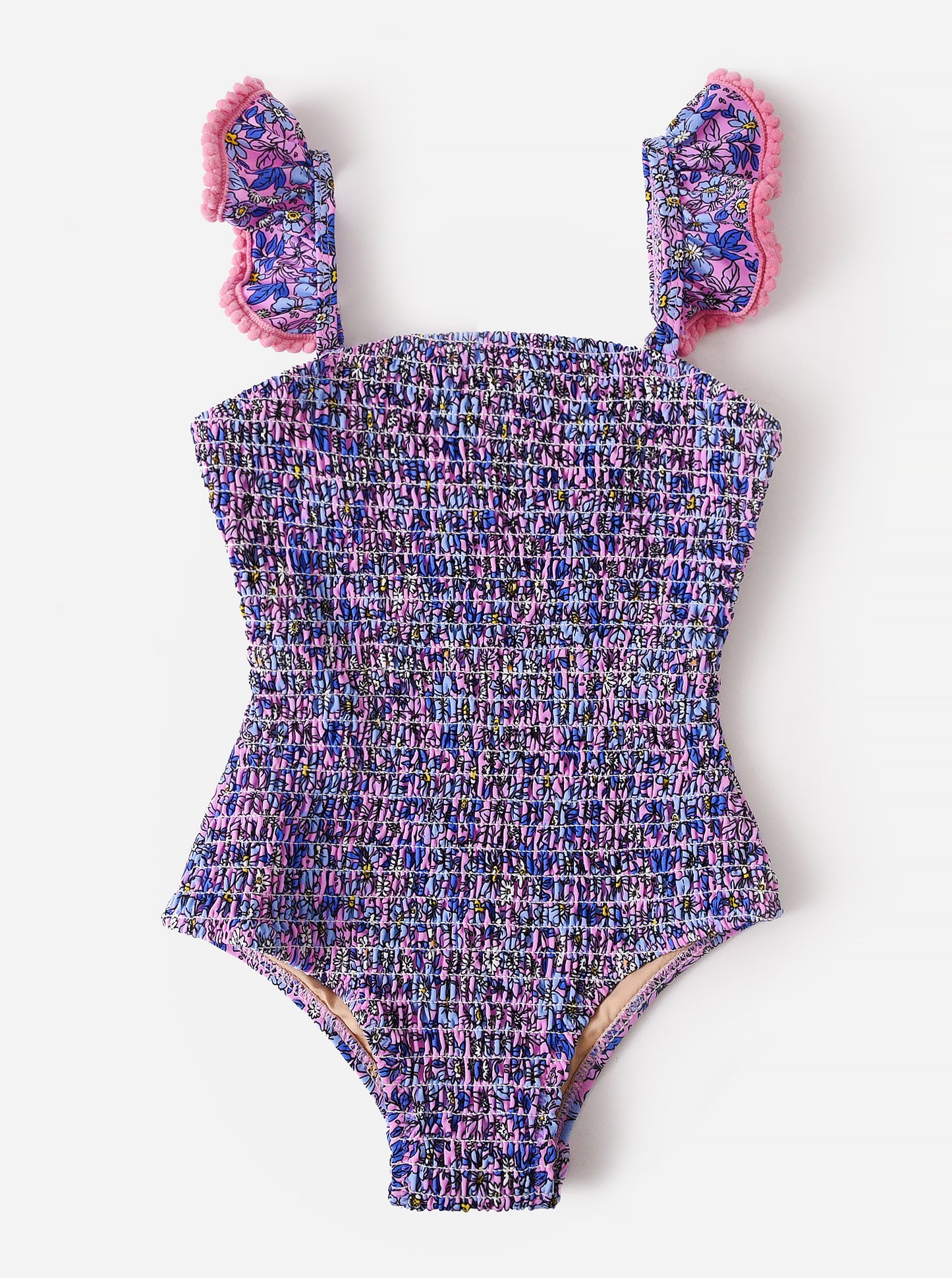 Shade Critters Girls' Smocked Ruffle Shoulder One-Piece Swimsuit - Saint Bernard