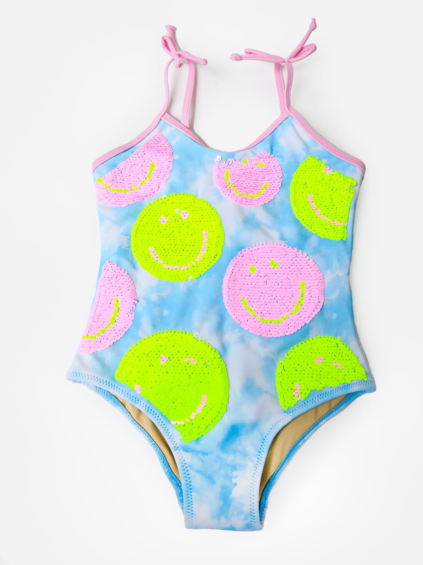 Shade Critters Girls' Smile Sequin Tie-Dye One-Piece Swimsuit