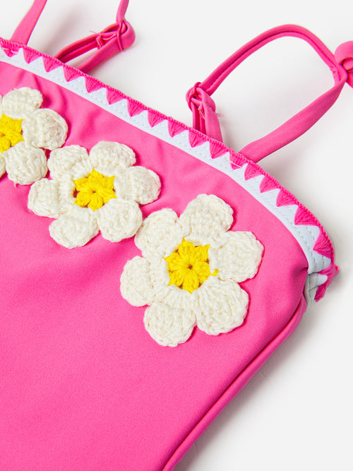 Shade Critters Girls' Hot Pink Daisy Crochet One-Piece Swimsuit