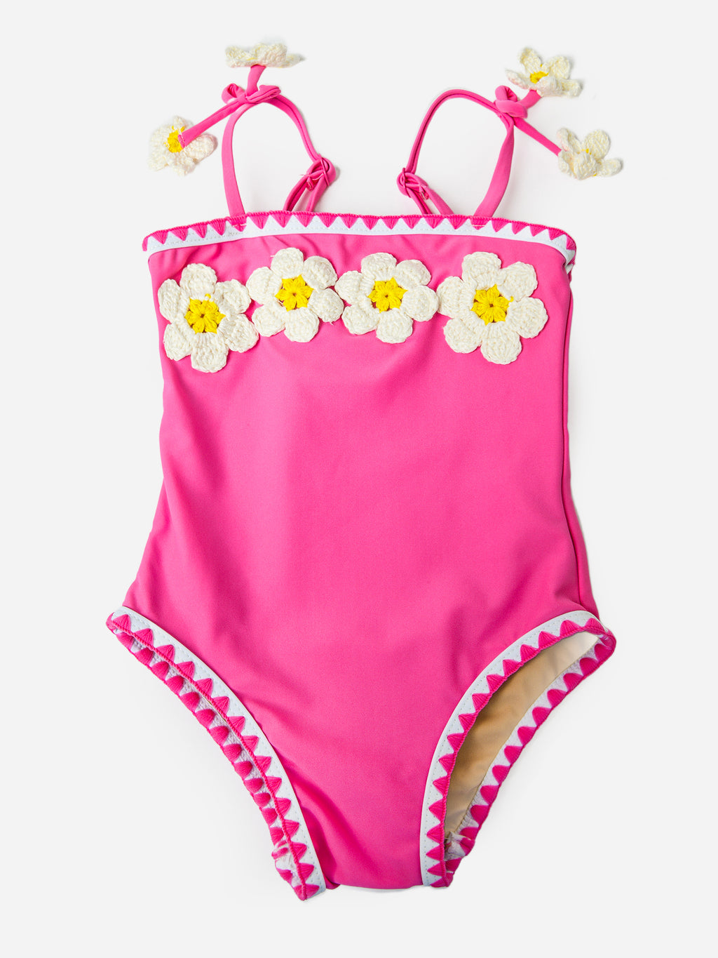Shade Critters Girls' Hot Pink Daisy Crochet One-Piece Swimsuit - Saint Bernard