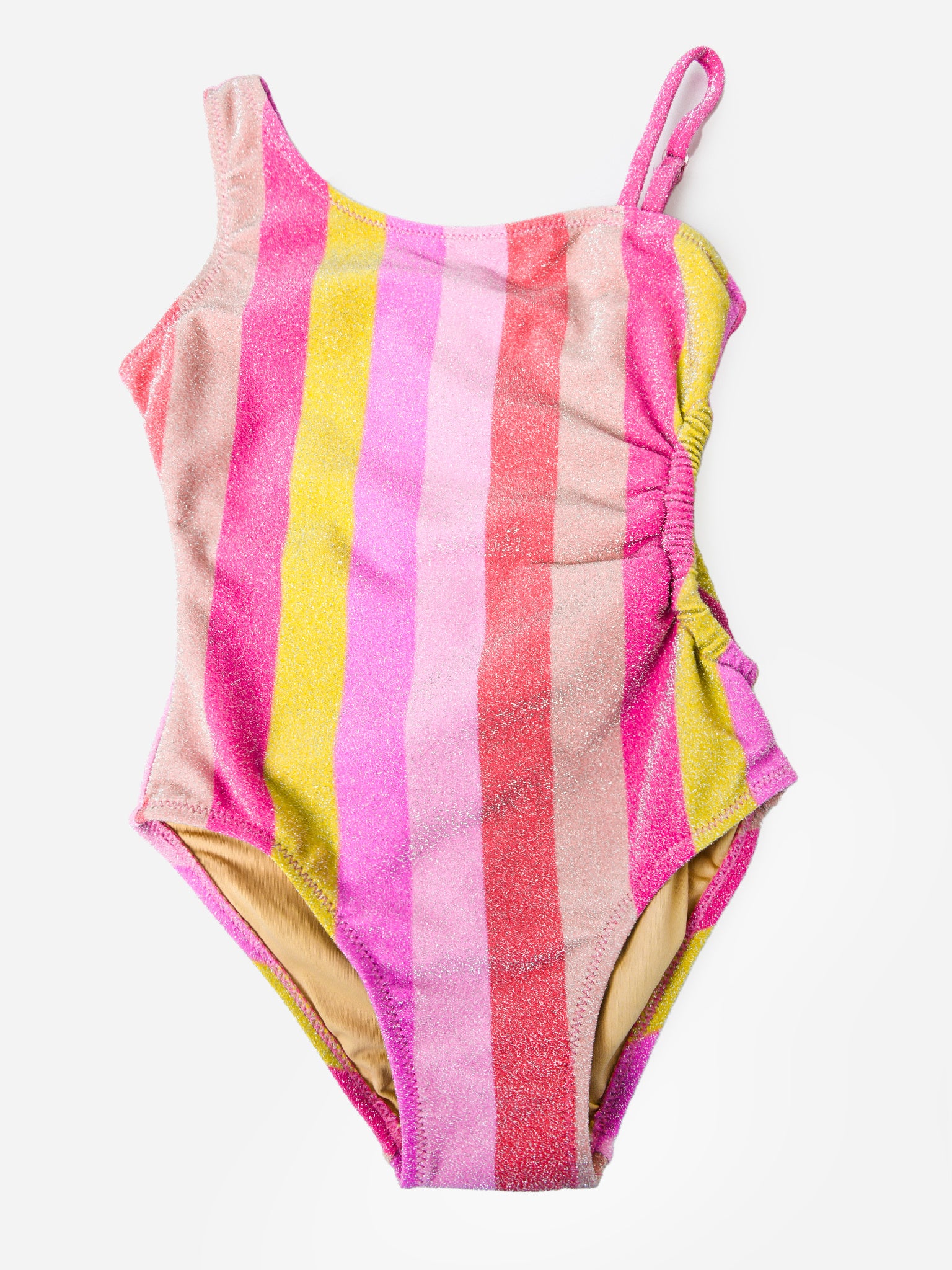Shade Critters Girls' Pastel Stripe Shimmer Cutout One-Piece Swimsuit - Saint Bernard