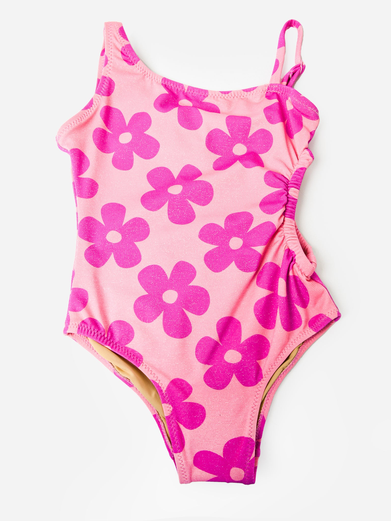 Shade Critters Girls' Retro Daisy Shimmer Cutout One-Piece Swimsuit - Saint Bernard