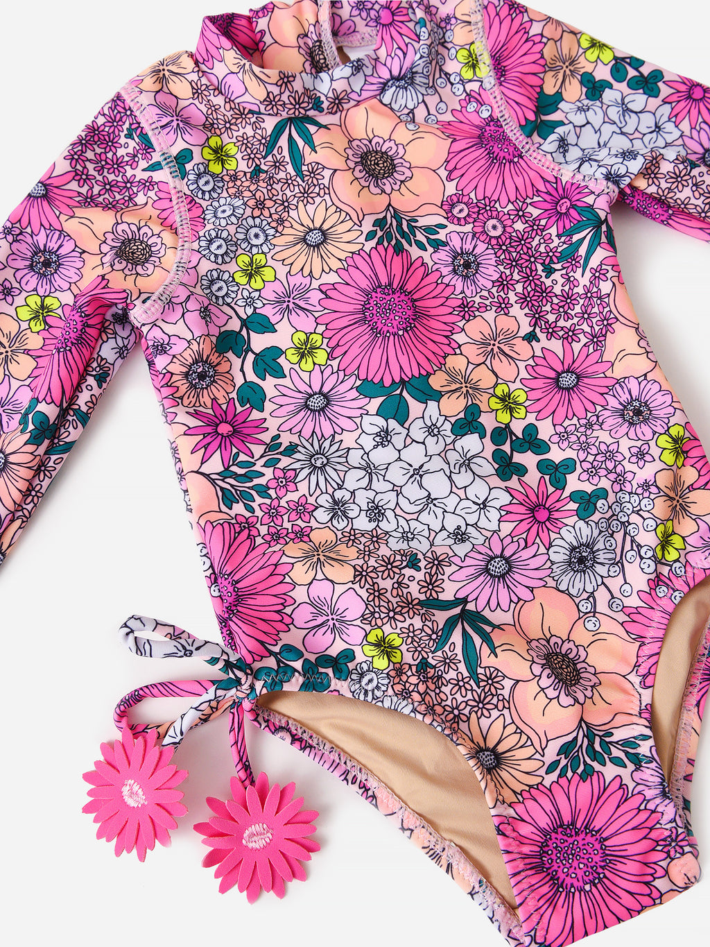 Shade Critters Girls' Mod Floral Long Sleeve One-Piece Swimsuit - Saint Bernard