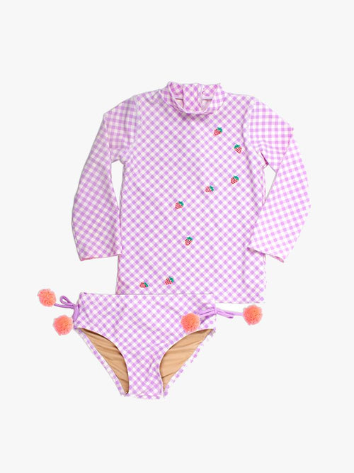 Shade Critters Little Girls’ Purple Gingham Two Piece Rashguard Set