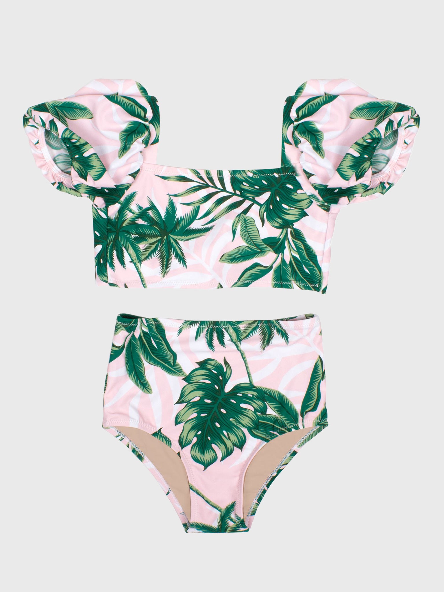 Shade Critters Little Girls' High Waist Puff Sleeve Bikini Set - Saint Bernard