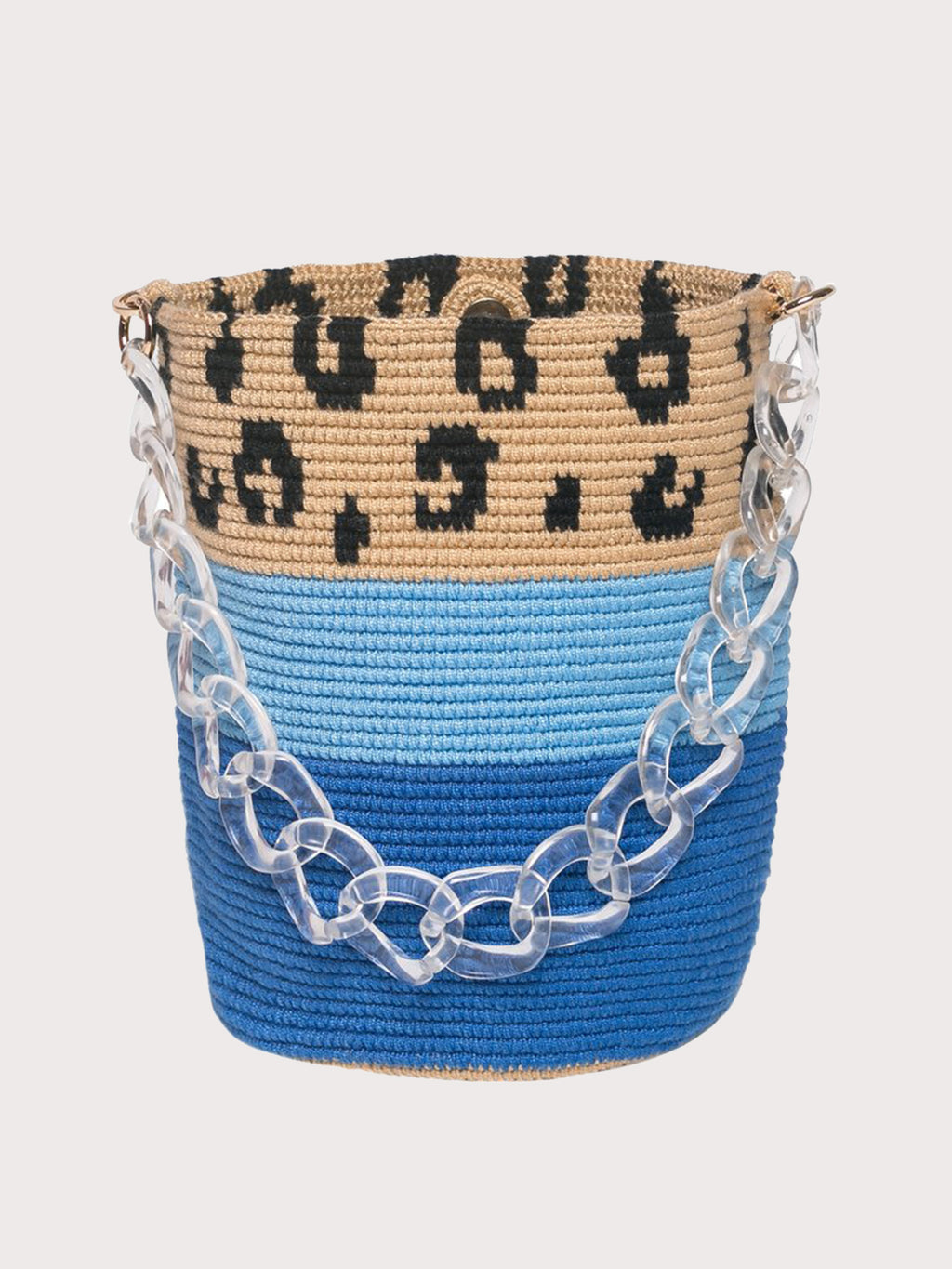 Soraya Blue Leopard Midi Bucket Bag - Saint Bernard