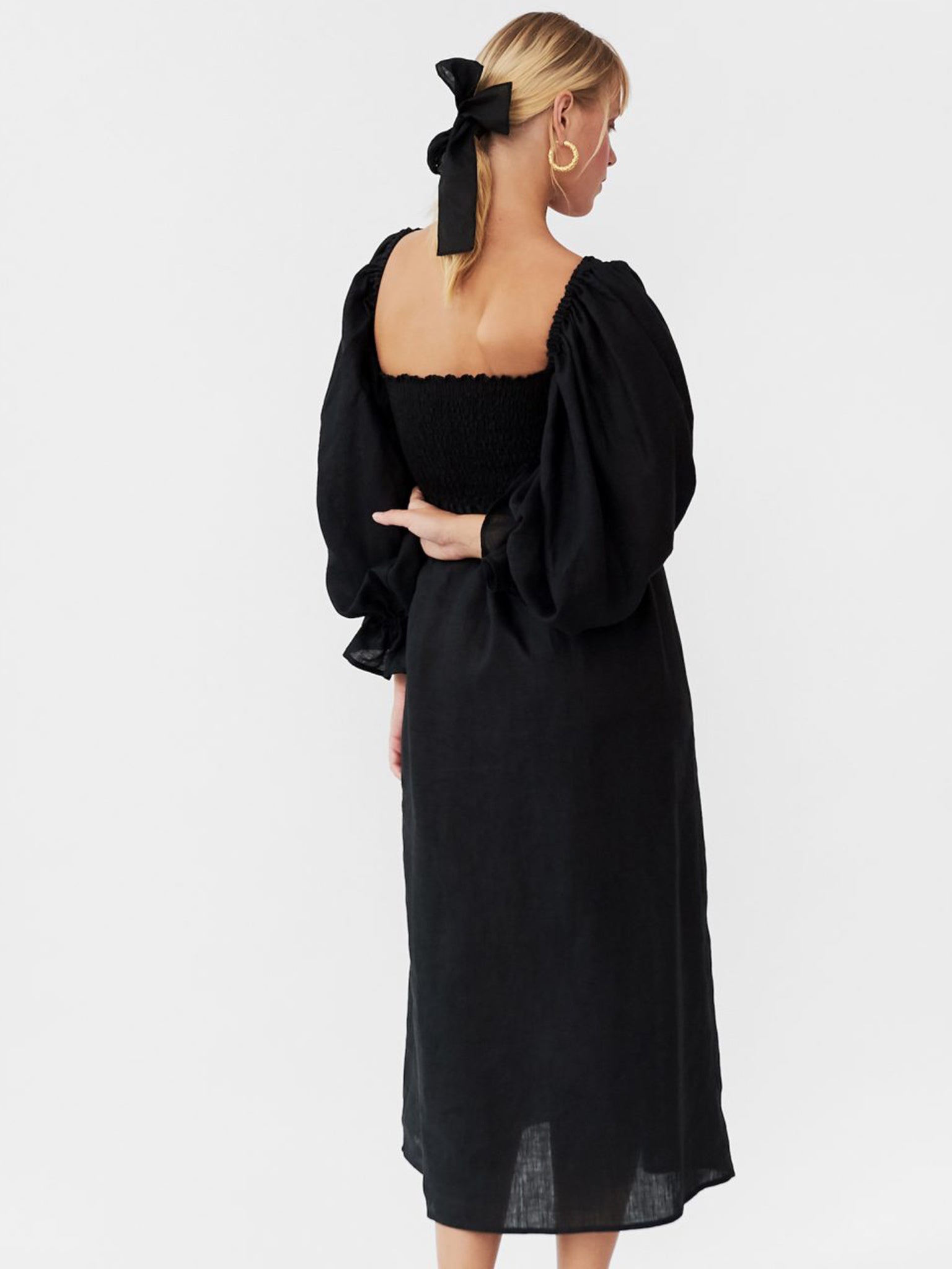 sleeper black linen dress Linen Midi Length Dress