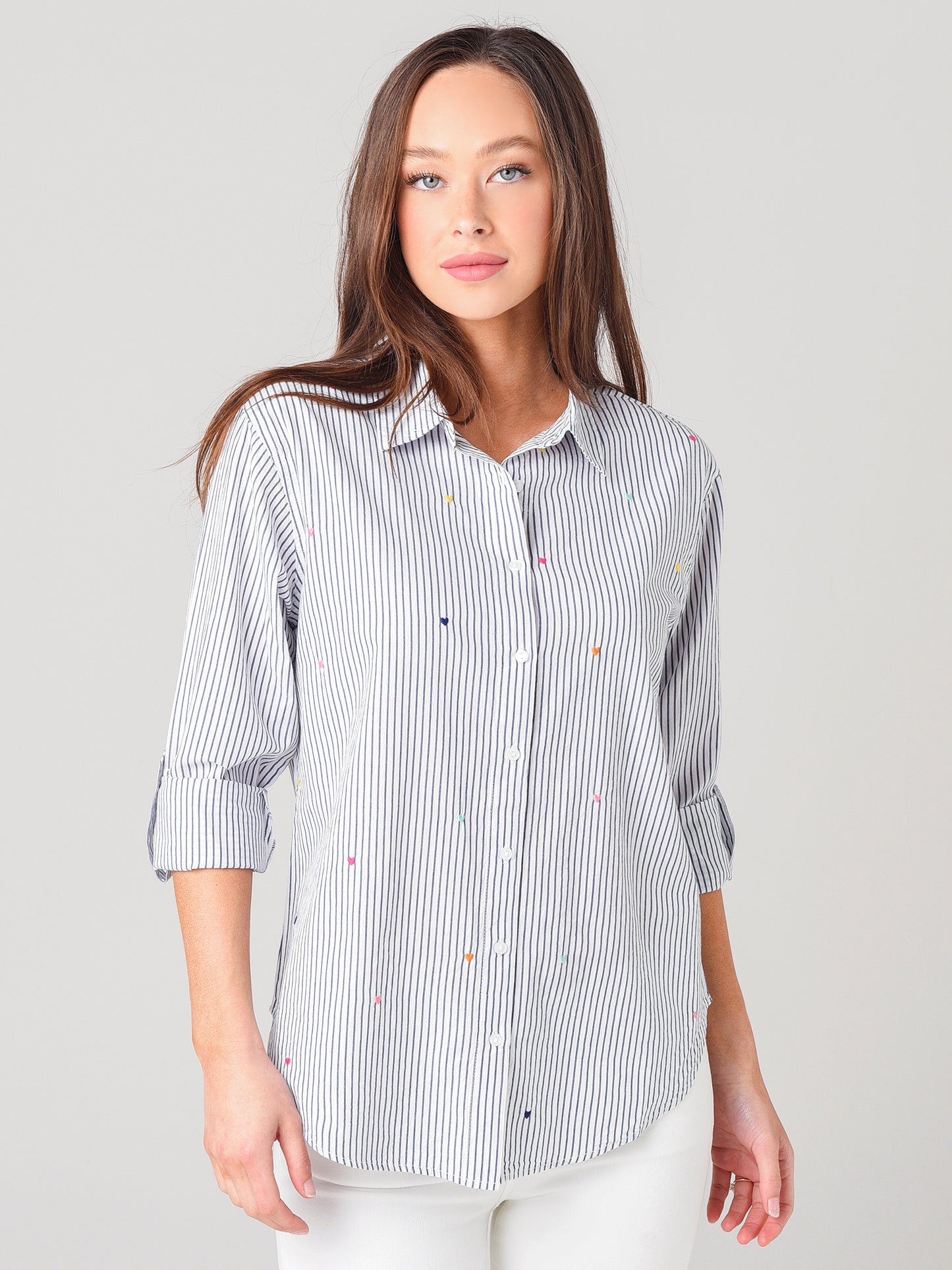 Sundry Women's Hearts Pin Stripe Oversized Shirt