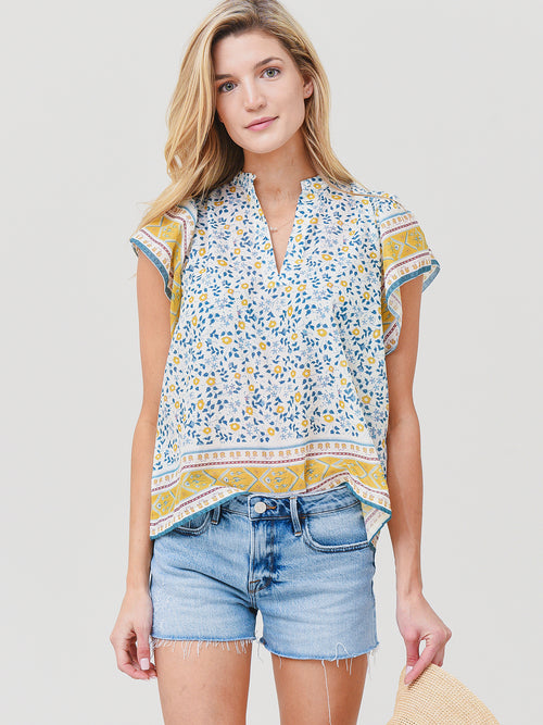 Trovata Women's Brett Short Sleeve Bohemian Blouse