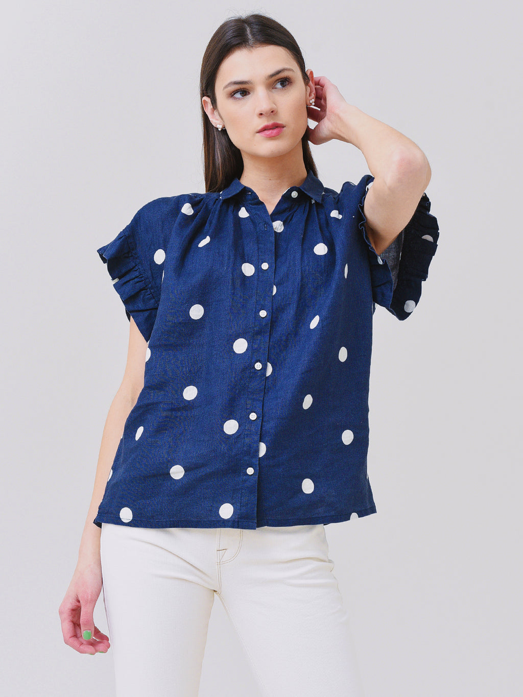 Trovata Women's Marianne B Ruffle Sleeve Shirt - Saint Bernard