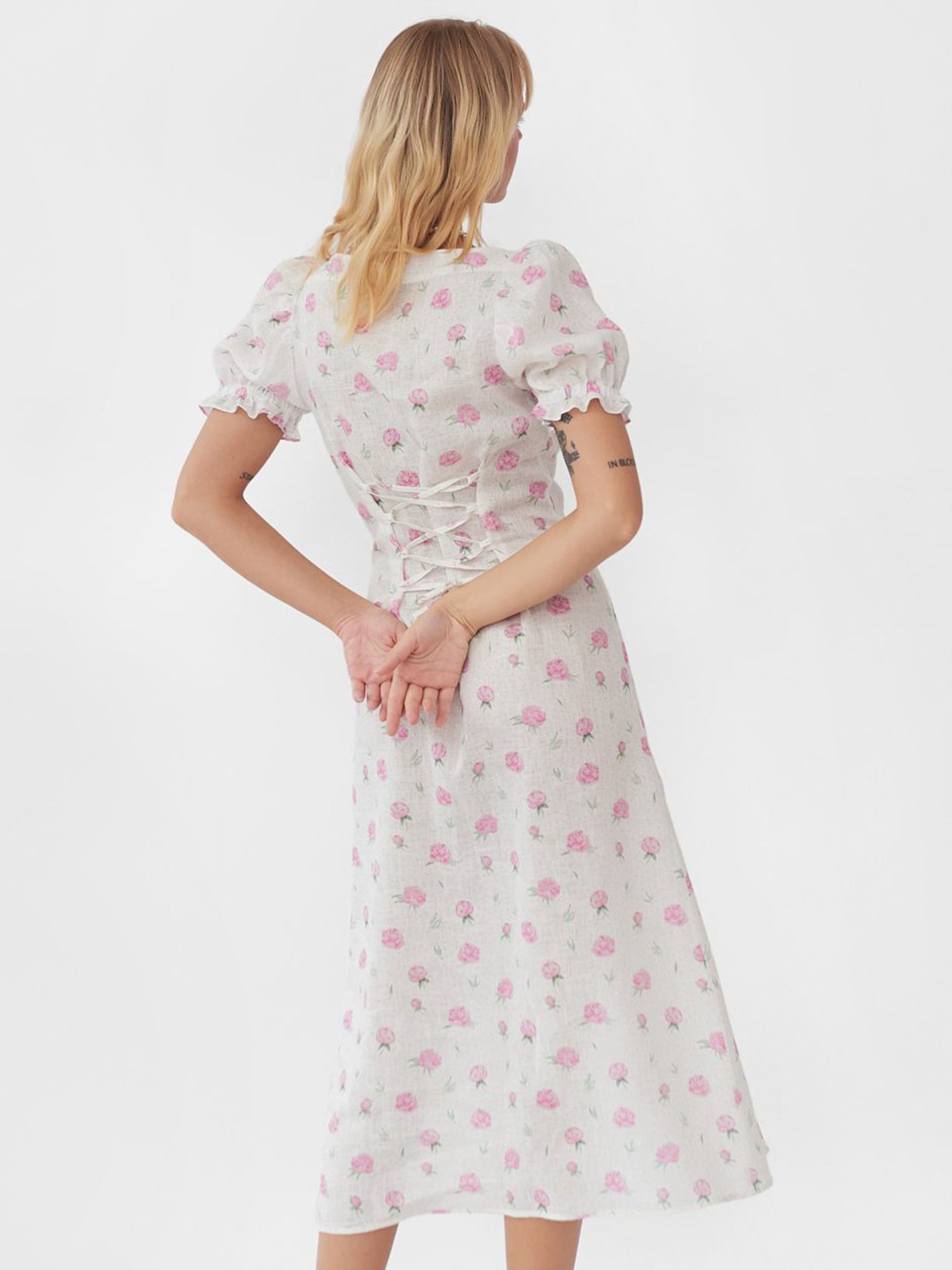 sleeper marquise linen dress Romantica Lounge Dress in White