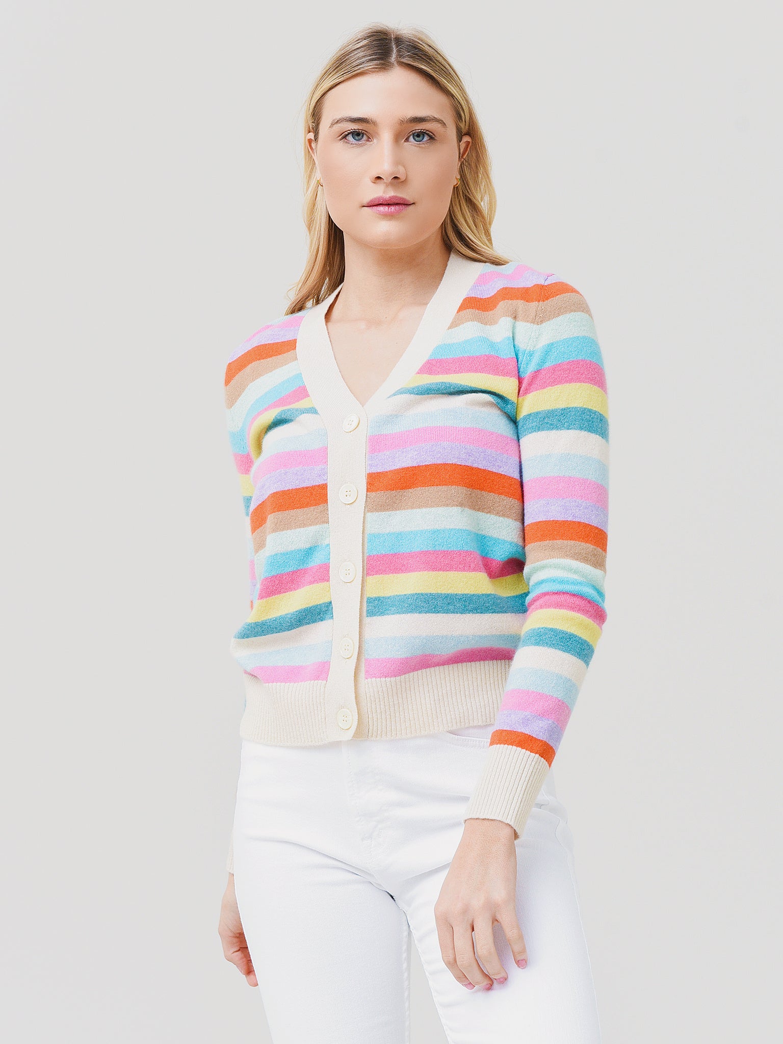 Jumper 1234 Women's Multi-Stripe Boyfriend Cardigan - Saint Bernard