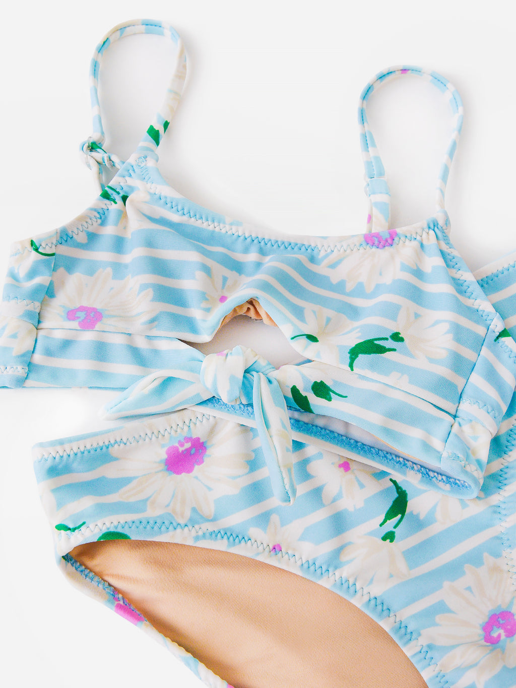 Shade Critters Girls' Light Blue Daisy Stripe Bikini - Saint Bernard