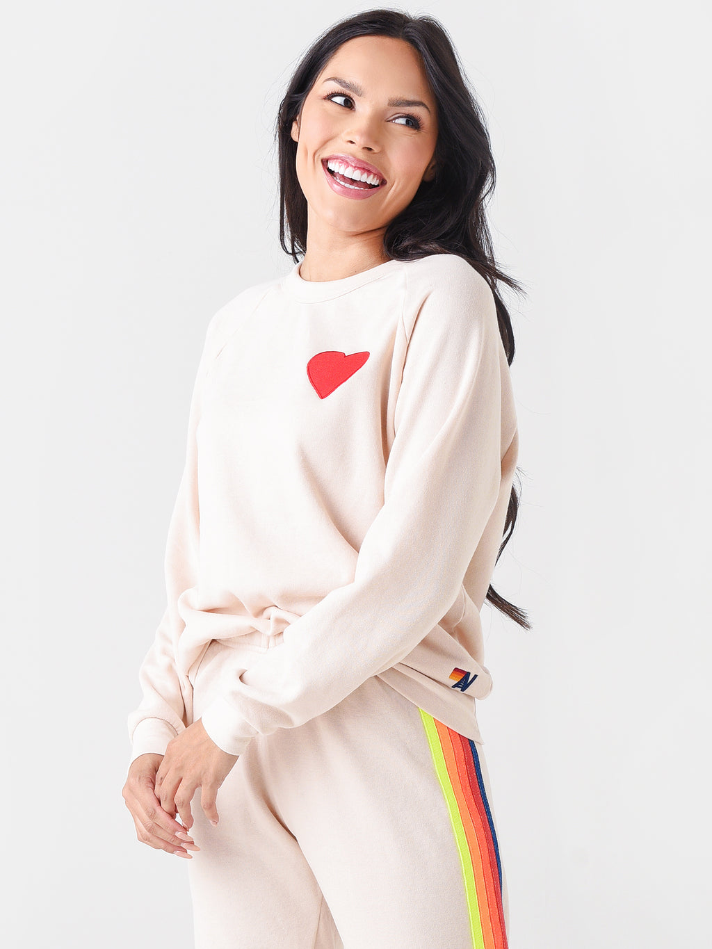 Aviator Nation Women's Heart Embroidery Crew Sweatshirt - Saint Bernard