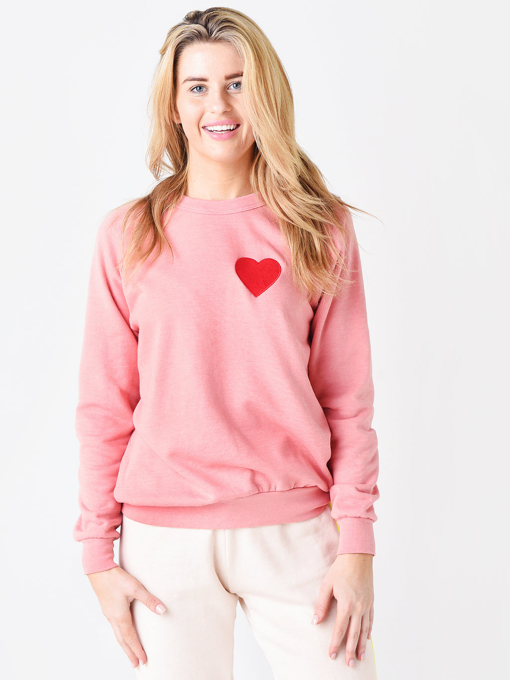 Aviator Nation Women's Heart Embroidery Crew Sweatshirt - Saint Bernard