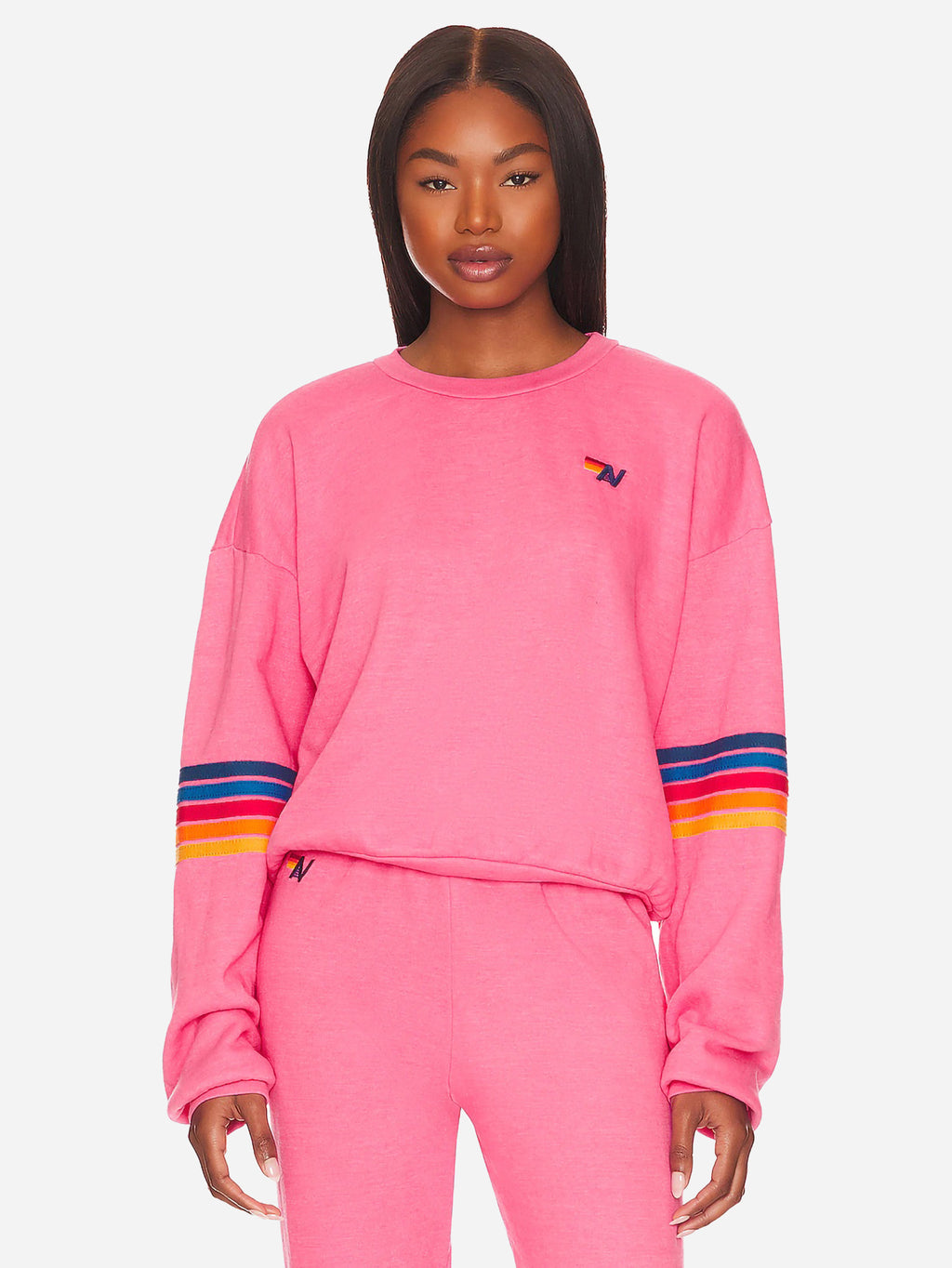 Aviator Nation Women's Rainbow Stitch Sleeve Crew Sweatshirt - Saint Bernard