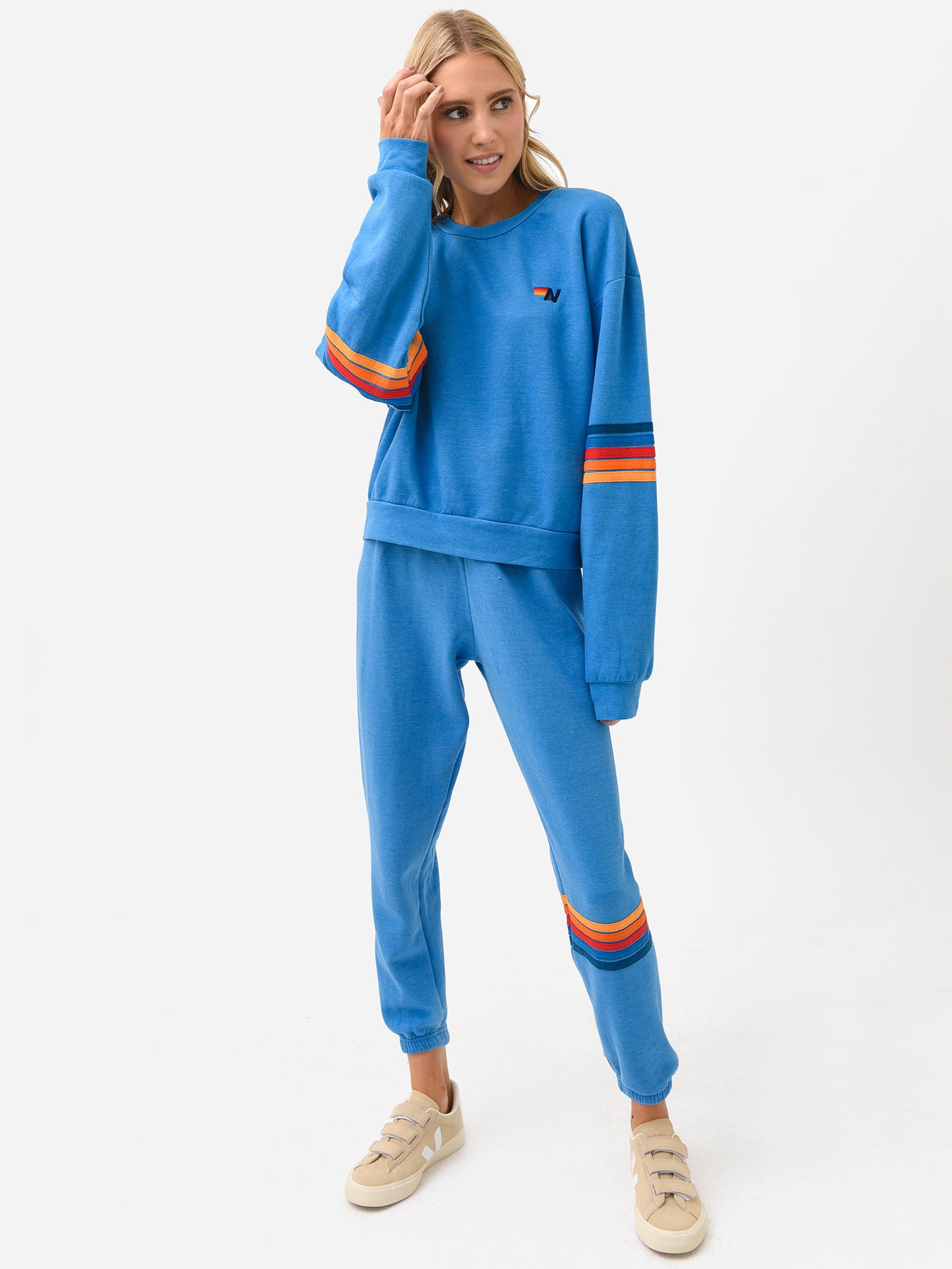 Aviator Nation Women's Rainbow Stitch Sleeve Crew Sweatshirt - Saint Bernard