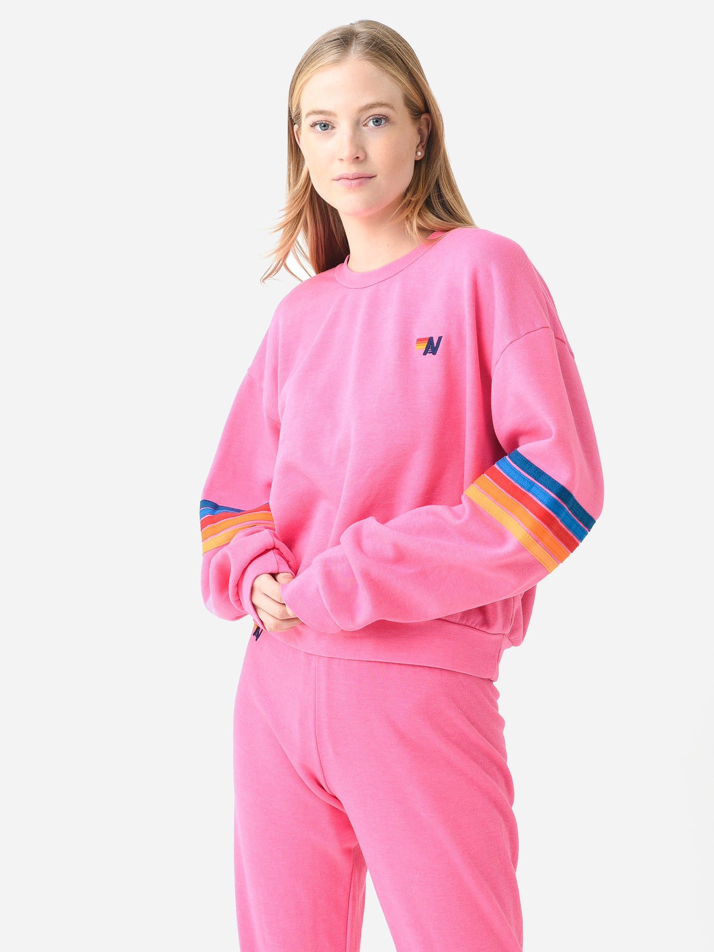 Aviator Nation Women's Rainbow Stitch Sleeve Crew Sweatshirt - Saint Bernard