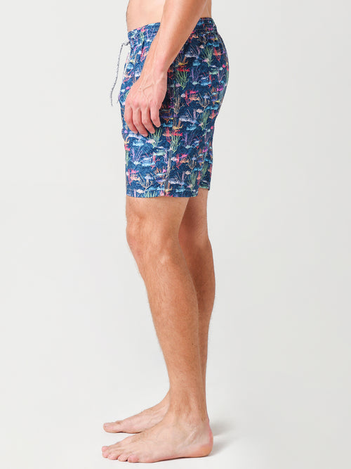 Michaels Swimwear Men's Fish & Coral Print Swim Trunk with Cyclist Liner