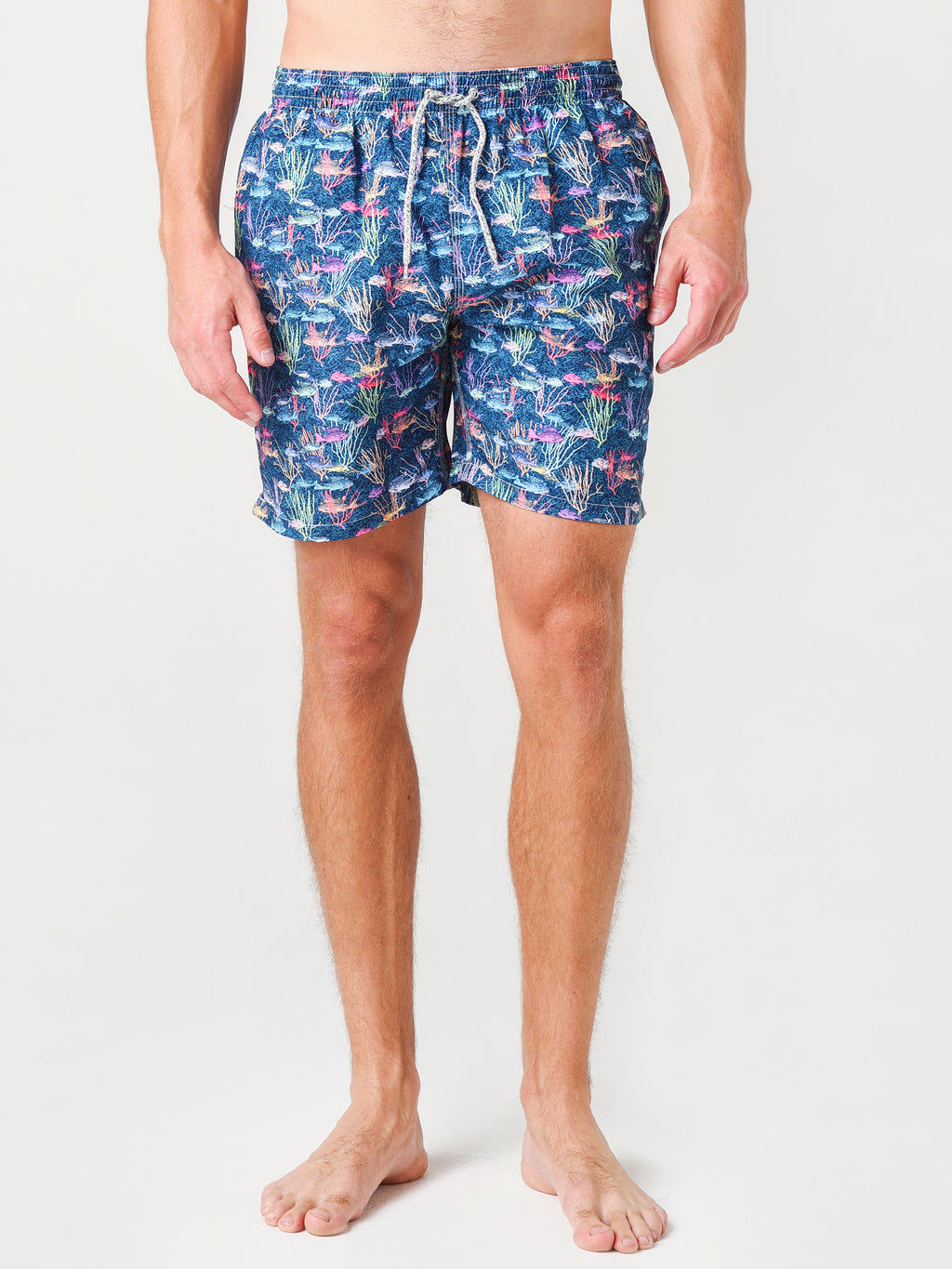 Michaels Swimwear Men's Fish & Coral Print Swim Trunk with Cyclist Liner - Saint Bernard