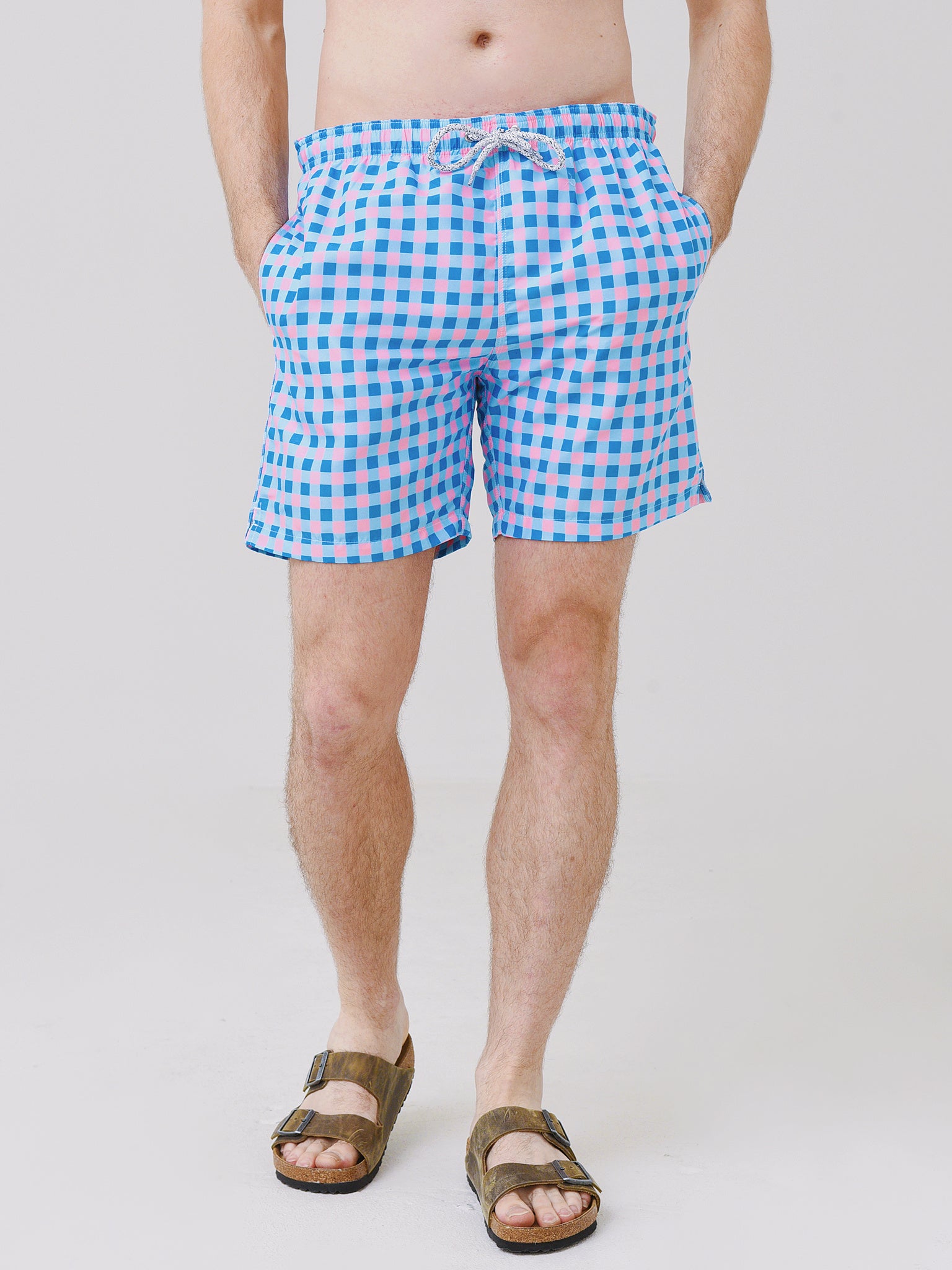 Michael's Swimwear Men's Gingham Cyclist Swim Trunk - Saint Bernard