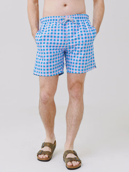 Michael's Swimwear Men's Gingham Cyclist Swim Trunk