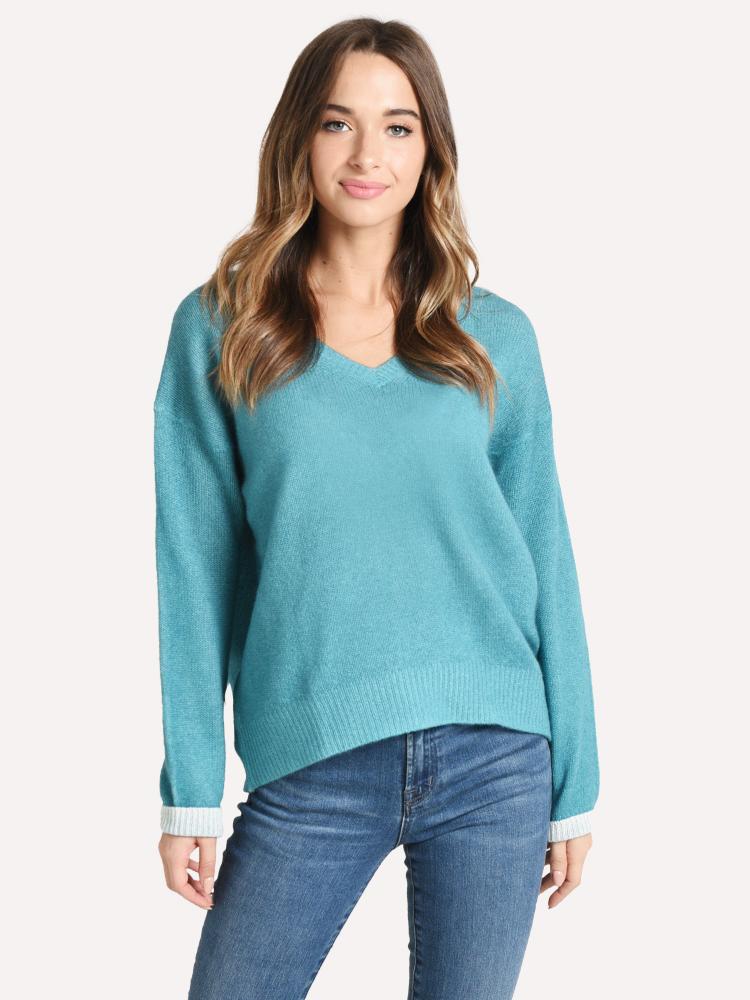Majestic Cashmere Boxy Drop Shoulder V-Neck Sweater - Saint Bernard