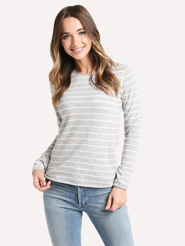 Majestic Cashmere Striped Long Sleeved Crew Neck Sweater