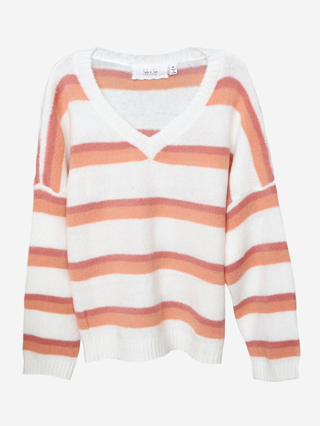 Sadie & Sage Girls' Striped V-Neck Sweater - Saint Bernard