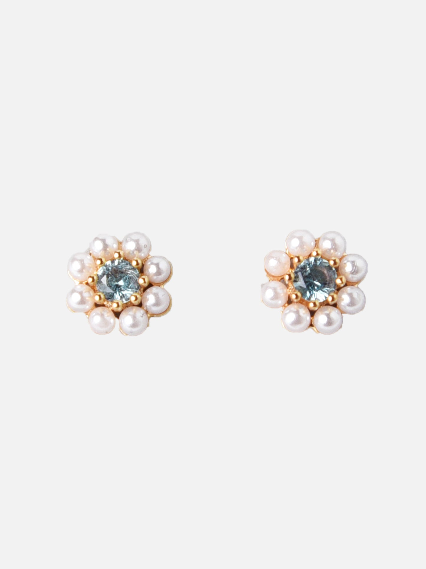 Tai Pearl Flower with Blue Center Stone Stud Earrings