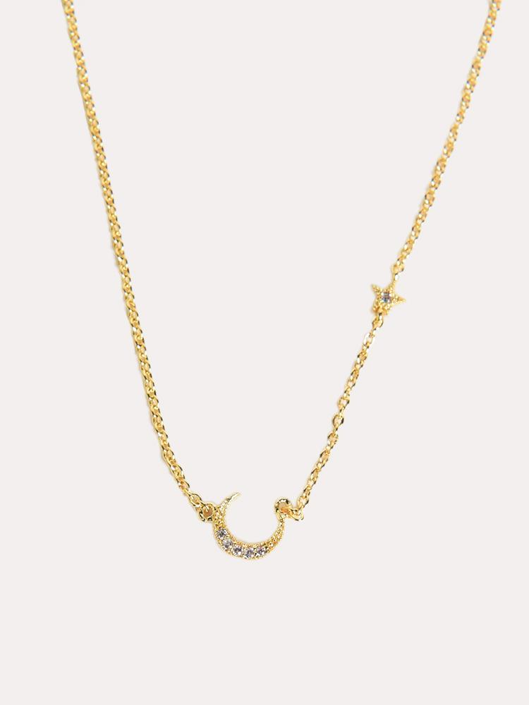 Tai Simple Chain Necklace With Cz Horizontal Moon And One Mini Star - Saint Bernard