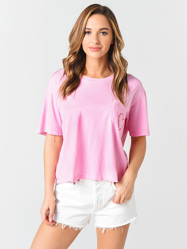 Sundry Women's Heart Patch Pocket Boxy Tee - Saint Bernard