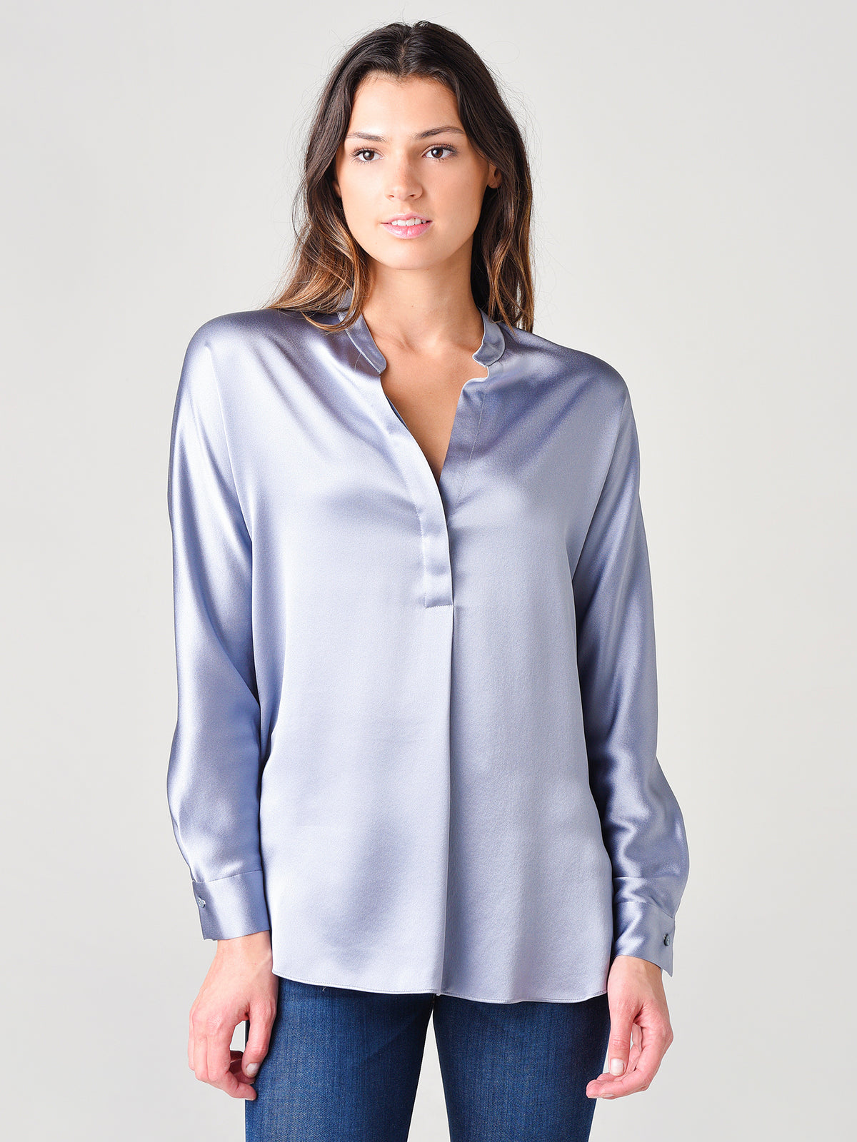 Vince Women's Satin Band Collar Blouse - Saint Bernard