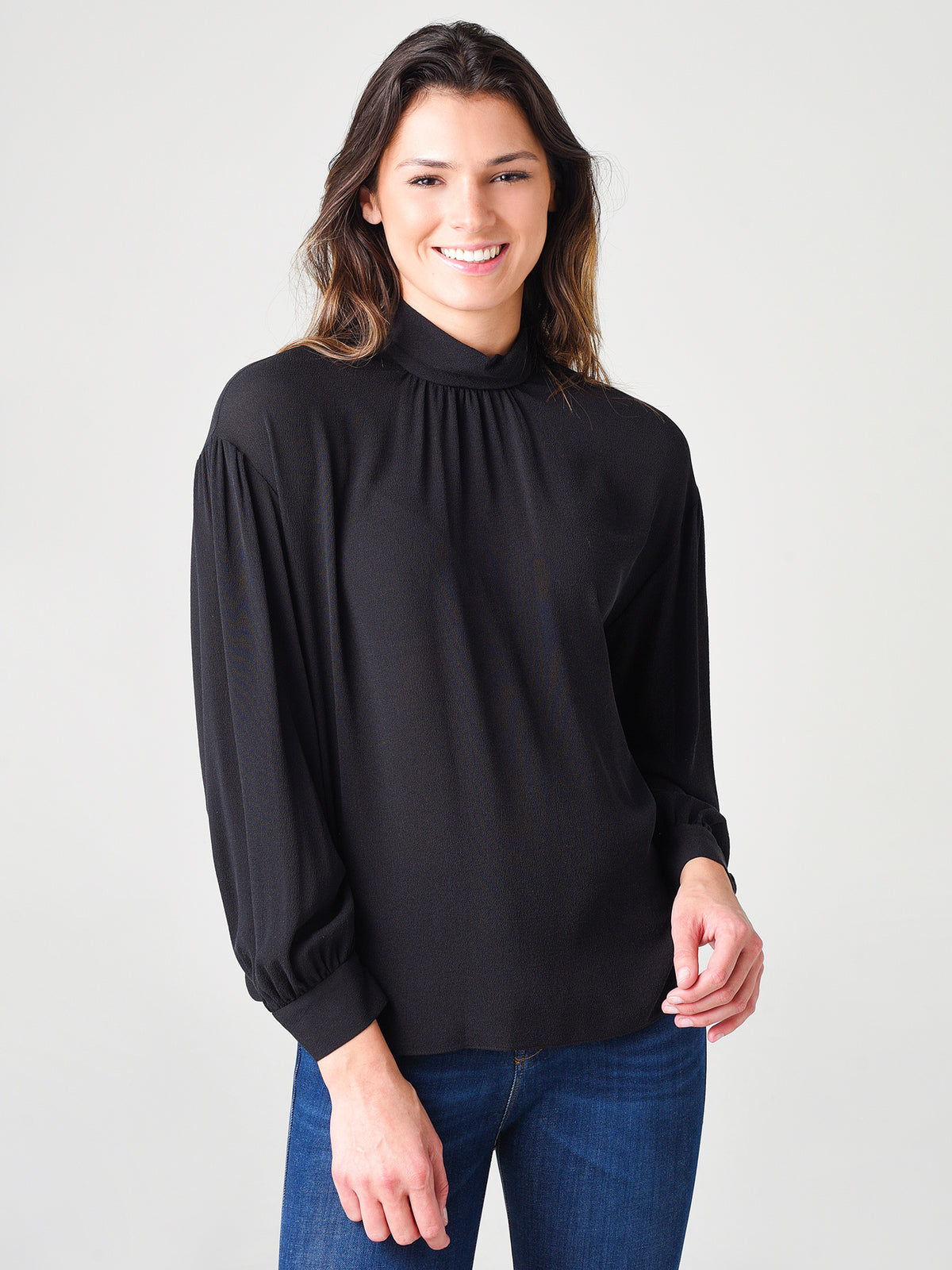 Vince Women's Shirred Mock Neck Blouse - Saint Bernard