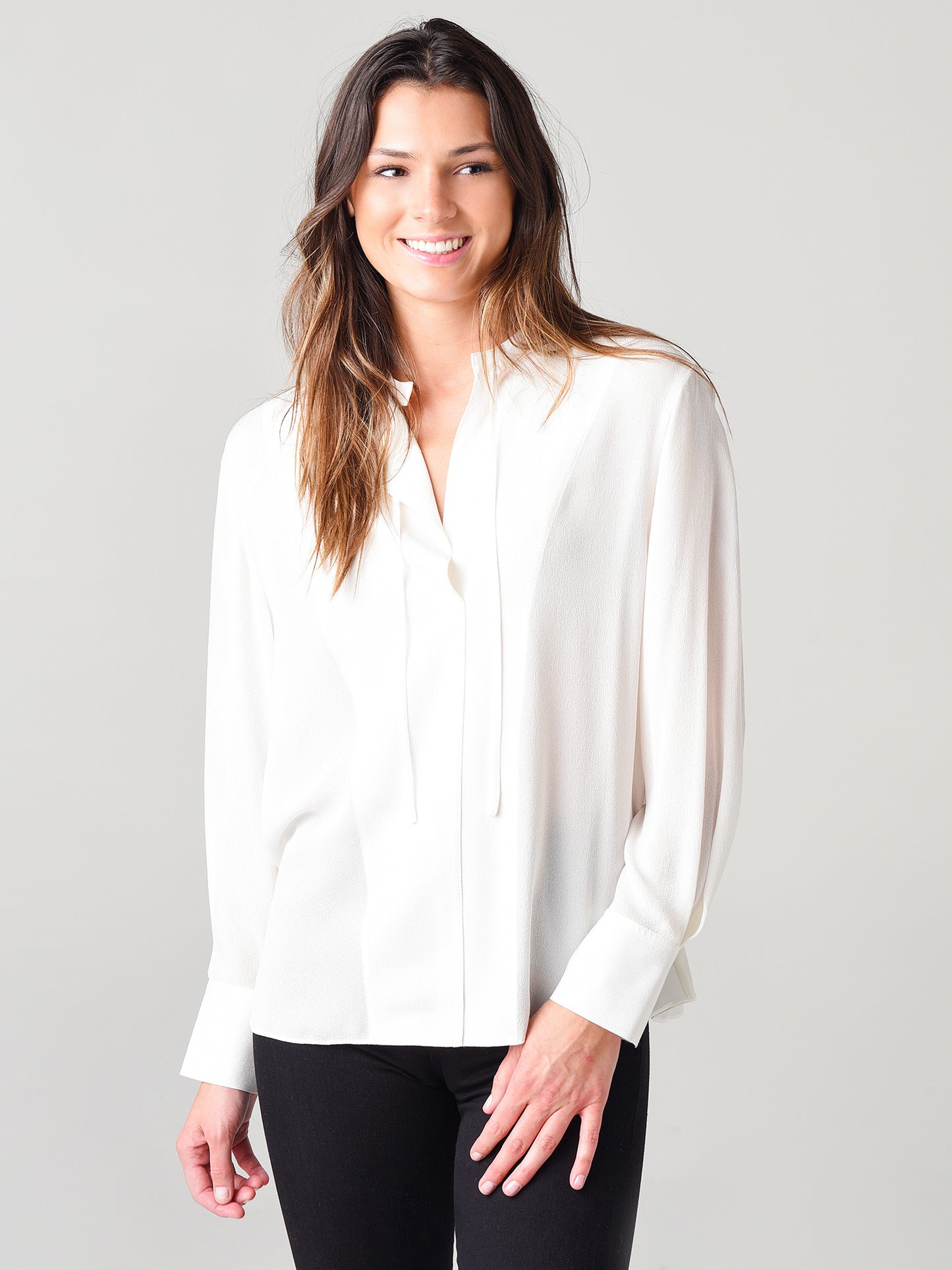 Vince Women's Silk Long Sleeve Tie Neck Blouse - Saint Bernard