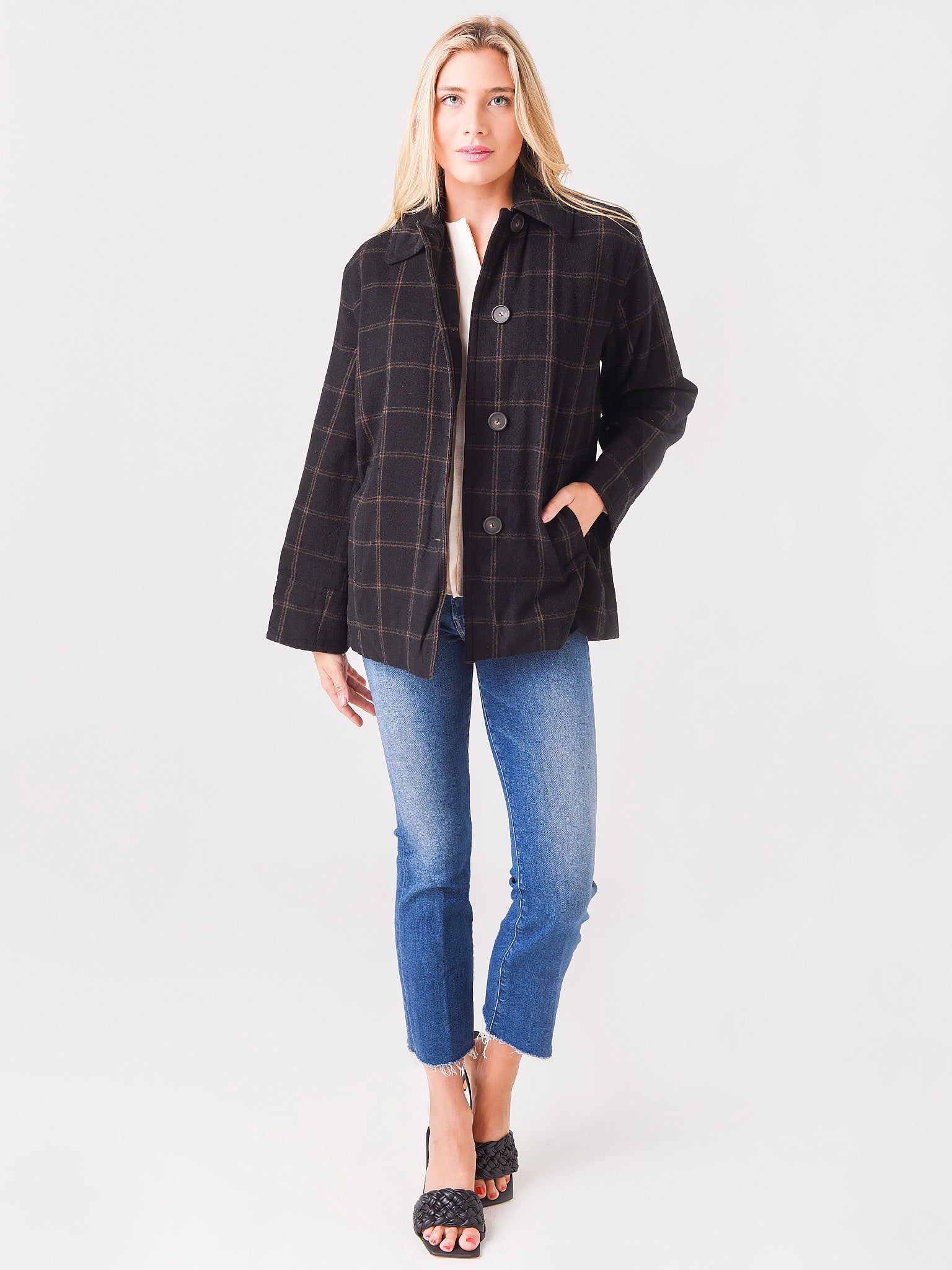 Vince Women's Wool Cashmere Plaid Padded Shirt Jacket