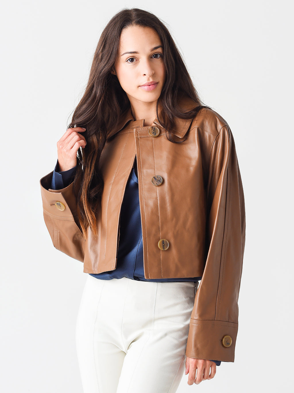 Vince Women's Leather Cropped Jacket - Saint Bernard