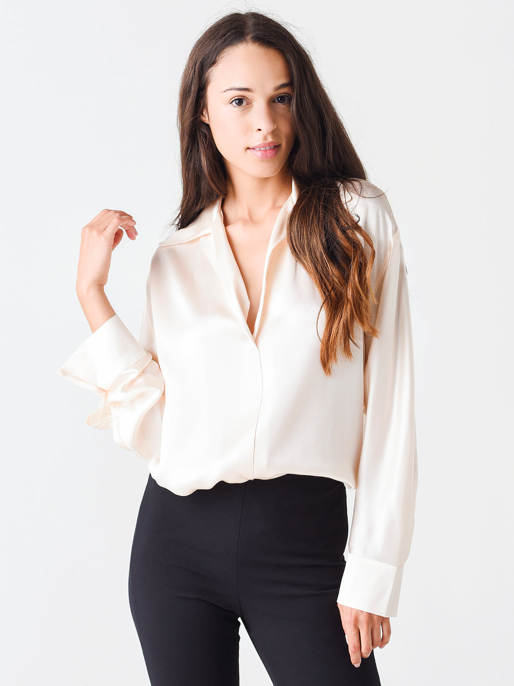 Vince Women's Silk Shaped Collar Pullover Blouse - Saint Bernard