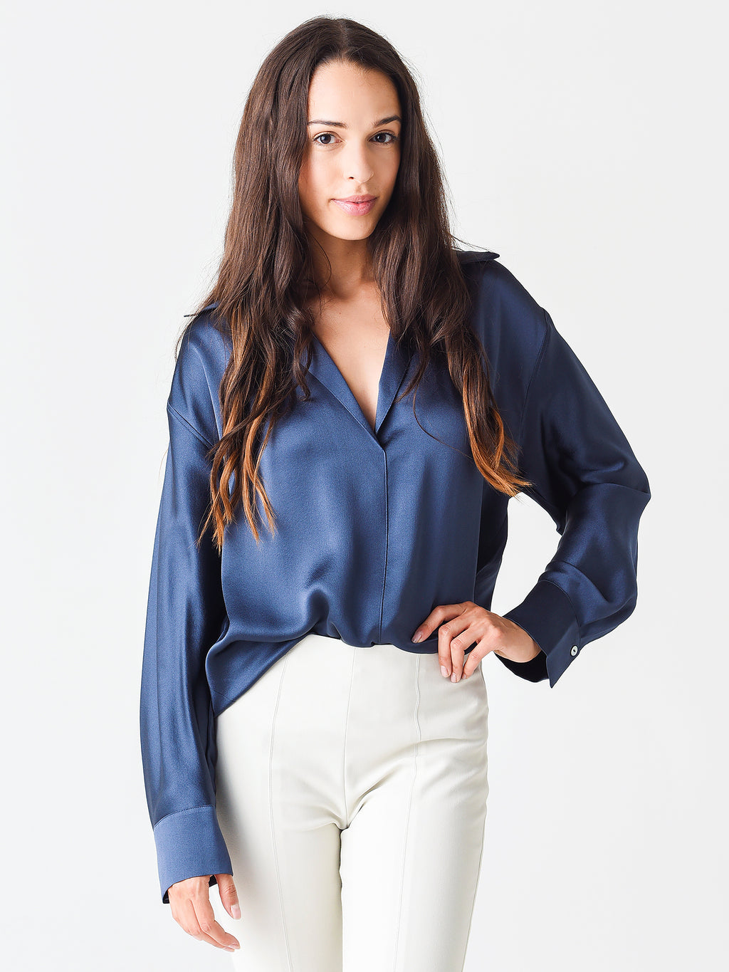 Vince Women's Silk Shaped Collar Pullover Blouse - Saint Bernard