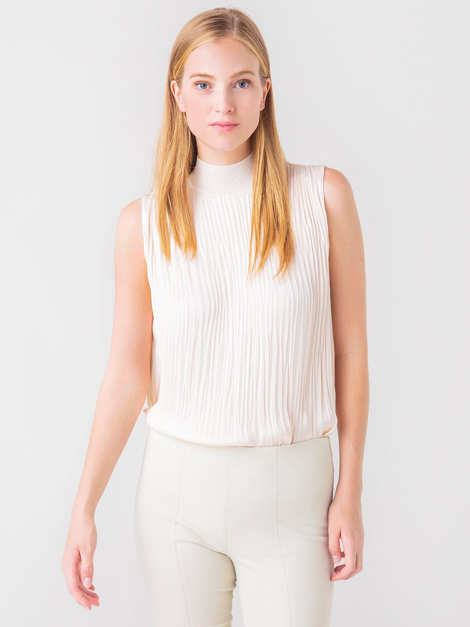 Vince Women's Rib Mock NK Crushed Satin Shell Blouse - Saint Bernard