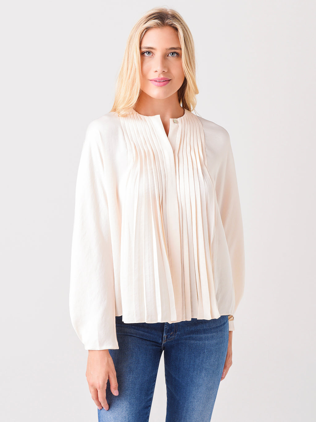 Vince Women's Pleated Paneled Long Sleeve Blouse - Saint Bernard
