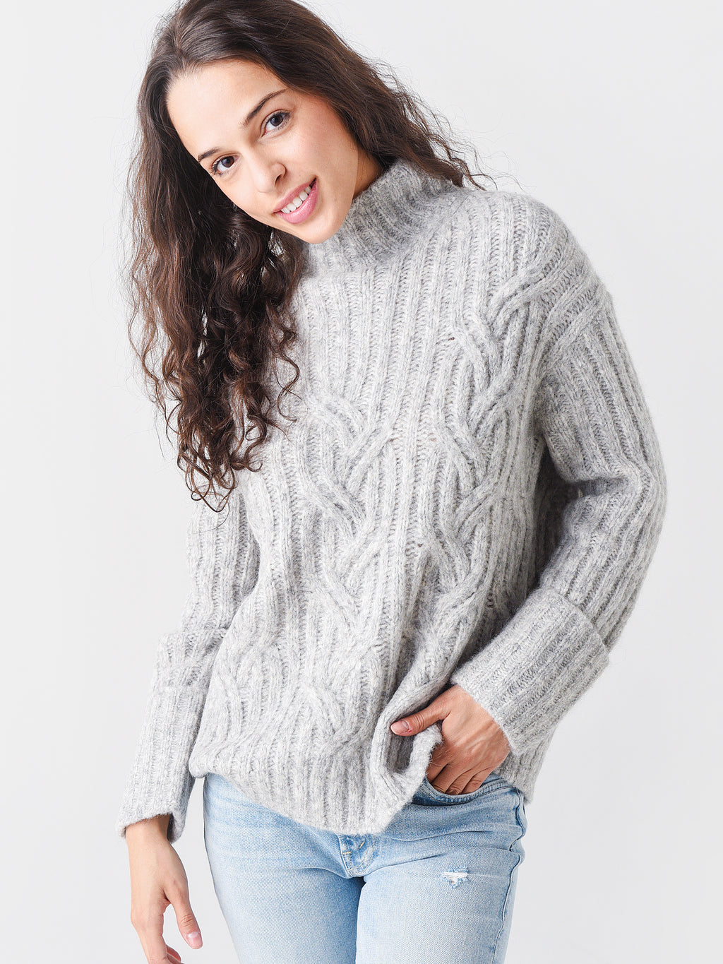 Vince Women's Mirrored Cable Turtleneck - Saint Bernard