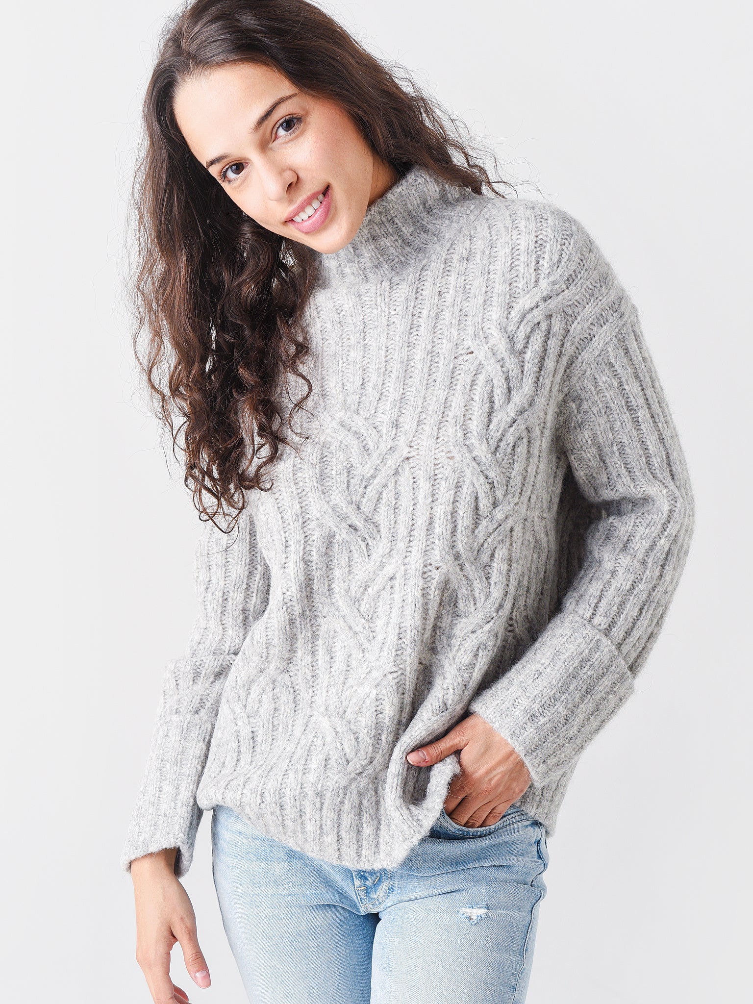 Vince Women's Mirrored Cable Turtleneck - Saint Bernard