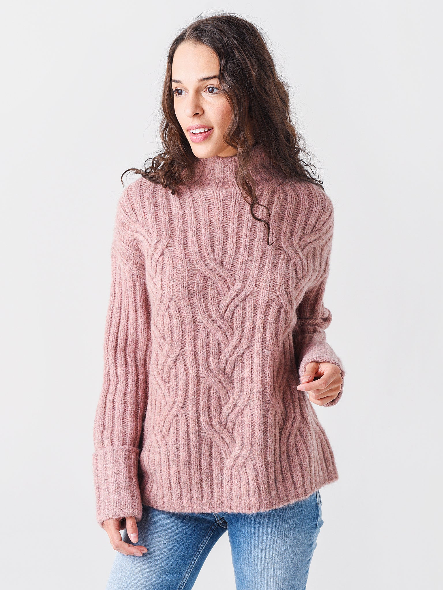 Vince Women's Mirrored Cable Turtleneck - Saint Bernard