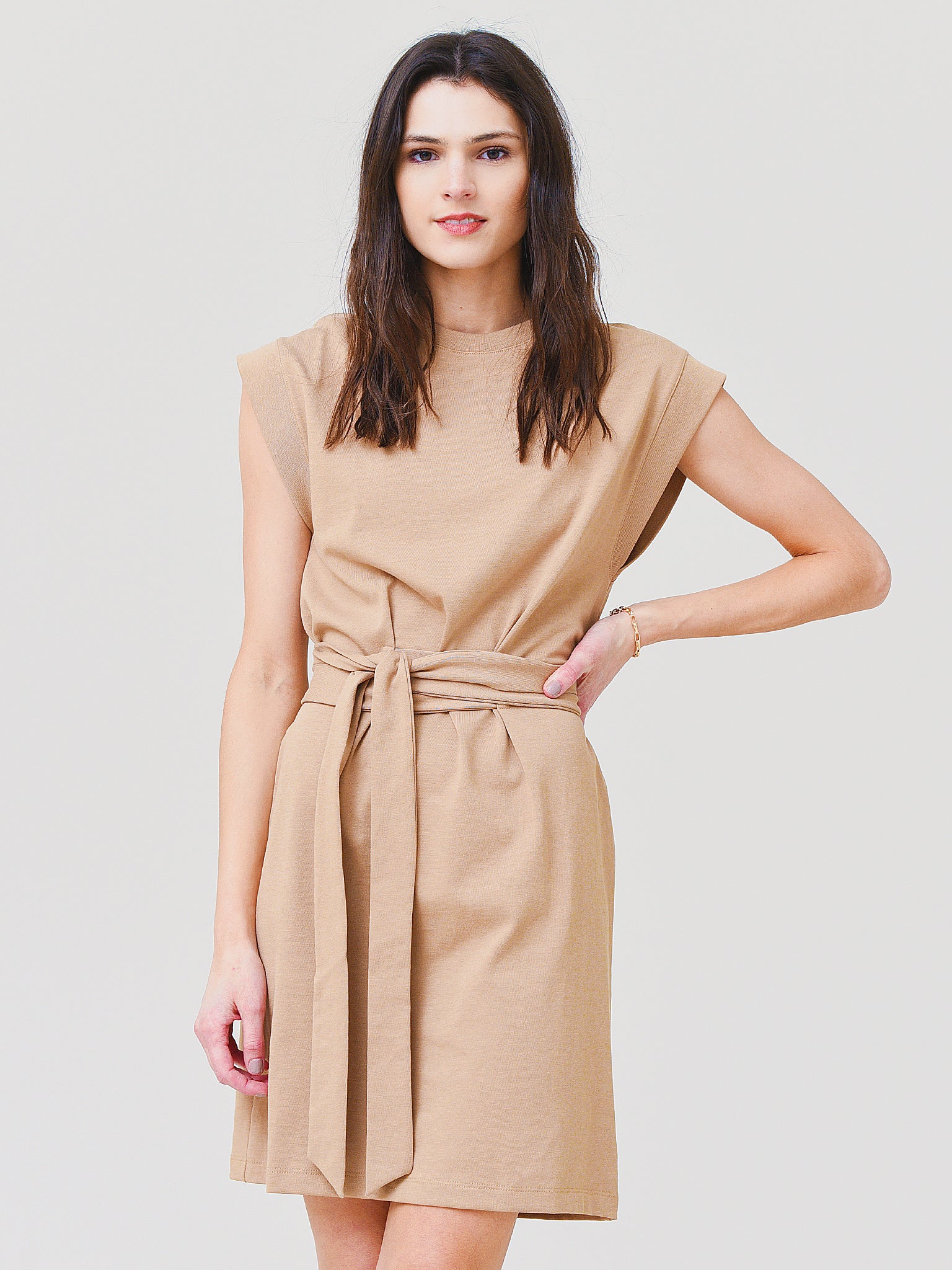 vince short sleeve tie waist dress $195 VINCE Short Sleeve Tie-Waist Dress XL Optic White Cotton Wrap T Shirt Crew